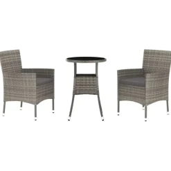 vidaXL - Bistroset - Grijs - Poly rattan - 3 stuks - Met kussens