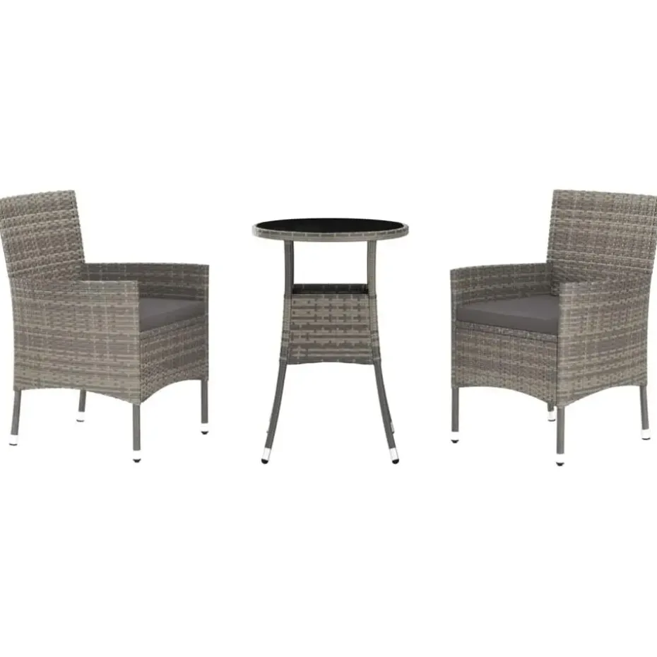 vidaXL - Bistroset - Grijs - Poly rattan - 3 stuks - Met kussens