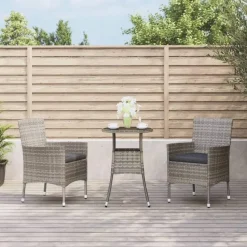 vidaXL - Bistroset - Grijs - Poly rattan - 3 stuks - Met kussens
