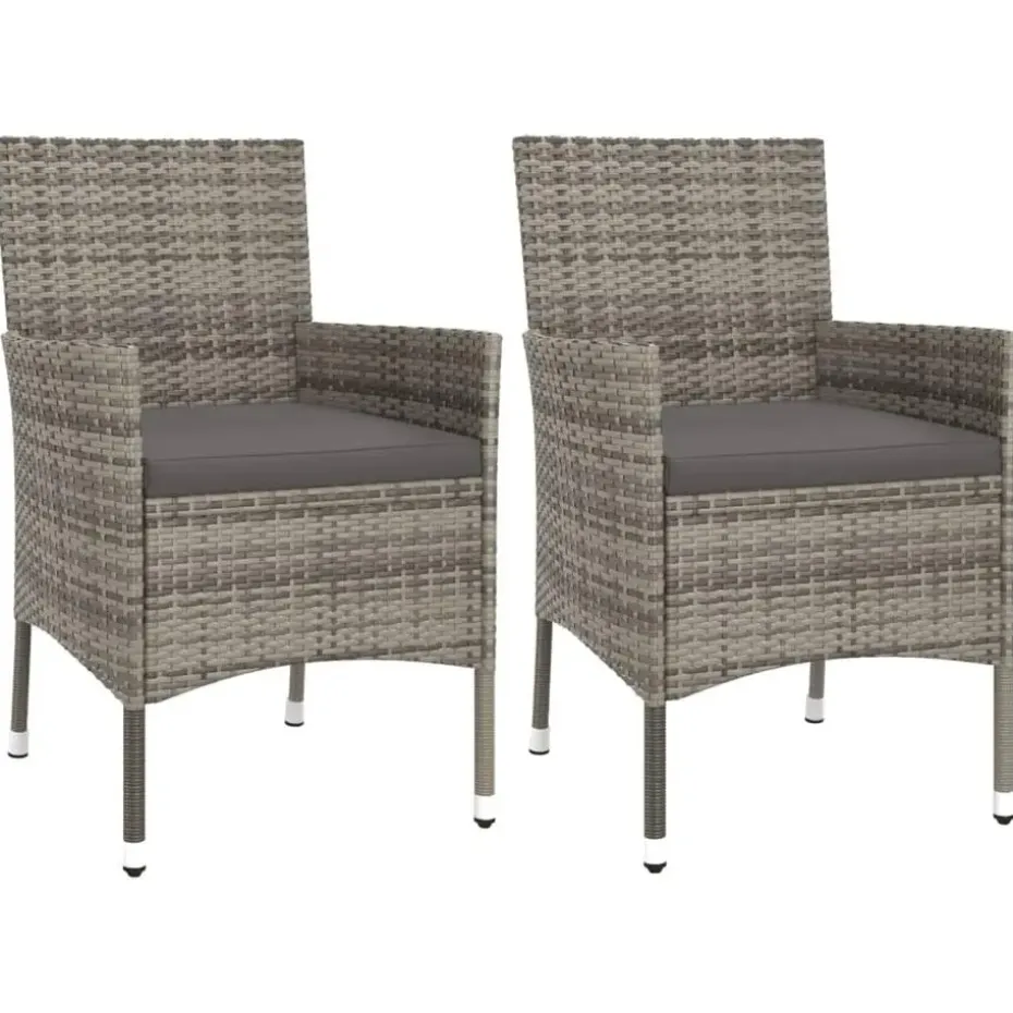 vidaXL - Bistroset - Grijs - Poly rattan - 3 stuks - Met kussens