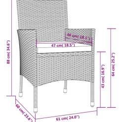 vidaXL - Bistroset - Grijs - Poly rattan - 3 stuks - Met kussens