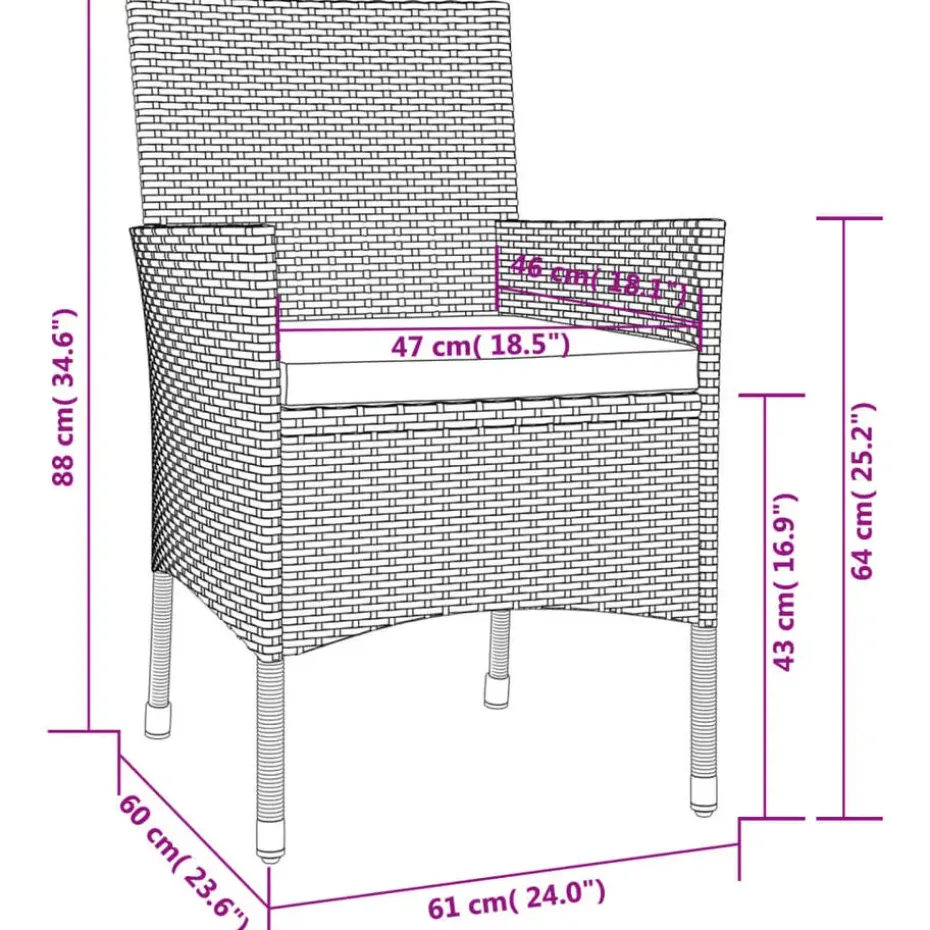 vidaXL - Bistroset - Grijs - Poly rattan - 3 stuks - Met kussens