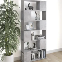 vidaXL - Boekenkast Kamerscherm - Betongrijs - Bewerkt hout - 80 x 24 x 186 cm