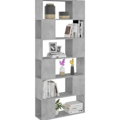 vidaXL - Boekenkast Kamerscherm - Betongrijs - Bewerkt hout - 80 x 24 x 186 cm