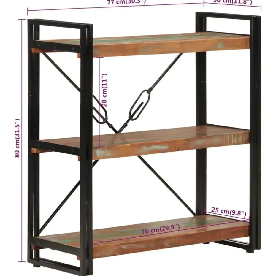 vidaXL - Boekenkast 3-laags - Multikleur - Gerecycled hout - 77 x 30 x 80 cm