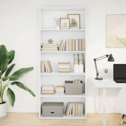 vidaXL - Boekenkast met 5 vakken voor kantoor - Wit - Hout - 80x30x189 cm