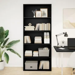 vidaXL - Boekenkast met 5 vakken voor kantoor - Zwart - Hout - 80x30x189 cm