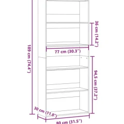 vidaXL - Boekenkast met 5 vakken voor kantoor - Zwart - Hout - 80x30x189 cm