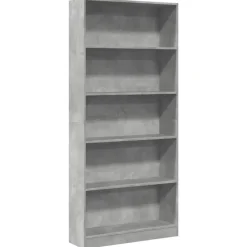 vidaXL - Boekenkast met 5 vakken - Betongrijs - Bewerkt hout - 80x24x176 cm