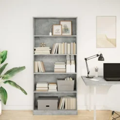 vidaXL - Boekenkast met 5 vakken - Betongrijs - Bewerkt hout - 80x24x176 cm