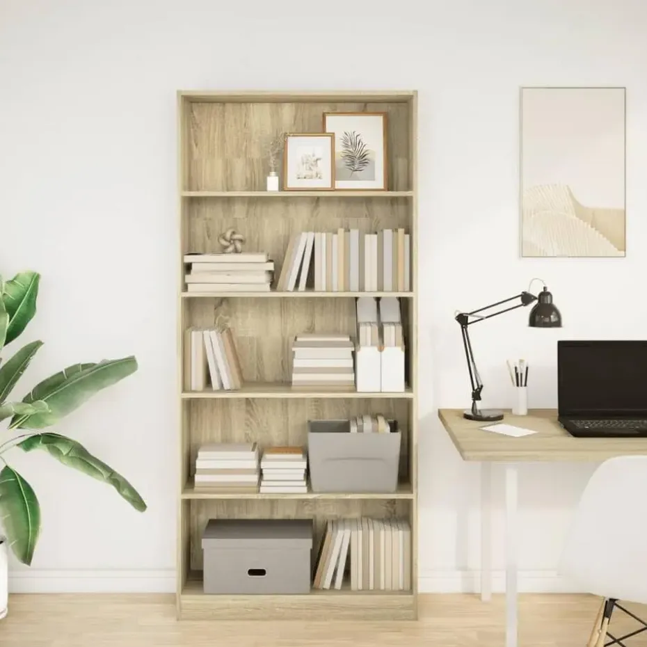 vidaXL - Boekenkast met 5 vakken - Sonoma eiken - Bewerkt hout - 80x24x176 cm