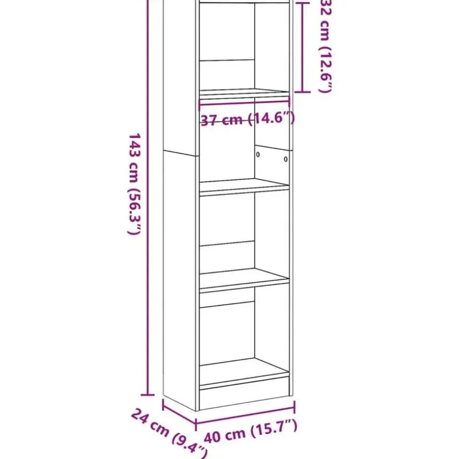 vidaXL - Boekenkast met 4 vakken - Zwart - Bewerkt hout - 40x24x143 cm