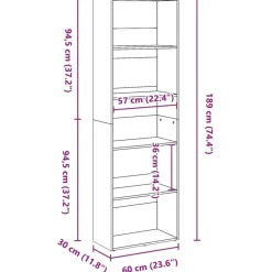 vidaXL - Boekenkast met 5 vakken voor woonkamers - Sonoma eiken - 60x30x189 cm