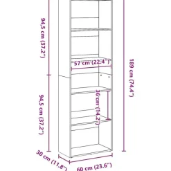 vidaXL - Boekenkast met 5 vakken voor woonkamers - Sonoma eiken - 60x30x189 cm