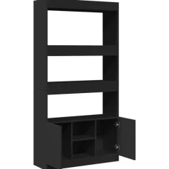vidaXL - Boekenkast met deuren en 5 vakken - Zwart - Bewerkt hout - 92x33x180 cm