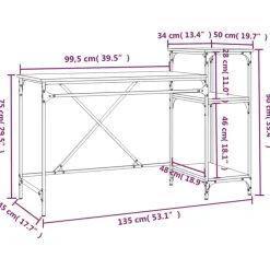 vidaXL - Bureau - Bruin - Bewerkt hout - 135 x 50 x 90 cm