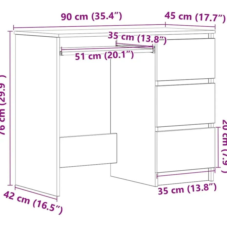vidaXL - Bureau - Wit - Bewerkt hout