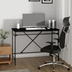 vidaXL - Bureau - Zwart - Bewerkt hout