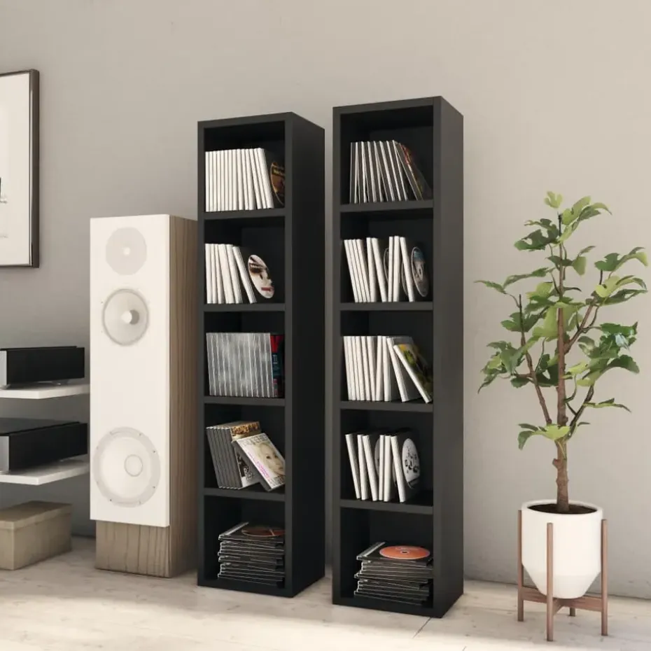 vidaXL - Cd-kast - Zwart - Bewerkt hout - 2 stuks