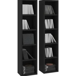 vidaXL - Cd-kast - Zwart - Bewerkt hout - 2 stuks