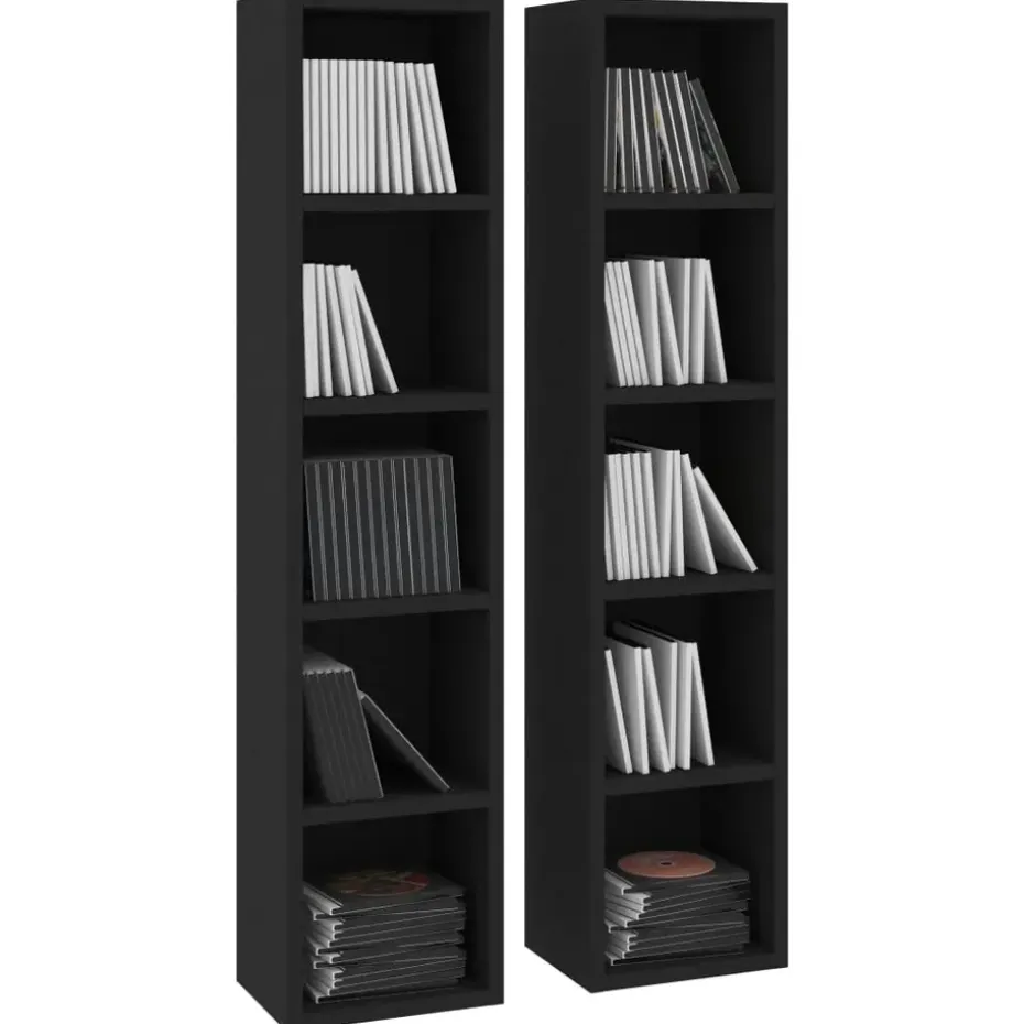 vidaXL - Cd-kast - Zwart - Bewerkt hout - 2 stuks