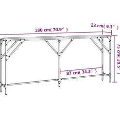 vidaXL - Consoletafel - Grijs sonoma eiken - Bewerkt hout - 180x23x75 cm