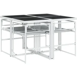 vidaXL - 5-delige inklapbaar Tuinset met kussens -Wit textileen - 110x107 cm