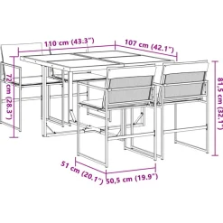 vidaXL - 5-delige inklapbaar Tuinset met kussens -Wit textileen - 110x107 cm