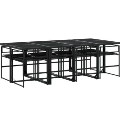 vidaXL - 9-delige inklapbaar Tuinset gris kussens -Zwart textileen - 220x107 cm