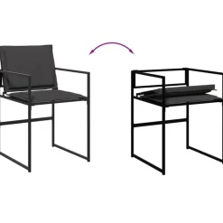 vidaXL - 9-delige inklapbaar Tuinset gris kussens -Zwart textileen - 220x107 cm