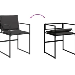 vidaXL - 7-delige inklapbaar Tuinset gris kussens -Zwart textileen - 165x107 cm