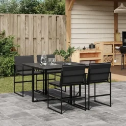 vidaXL - 5-delige inklapbaar Tuinset gris kussens -Zwart textileen - 110x107 cm