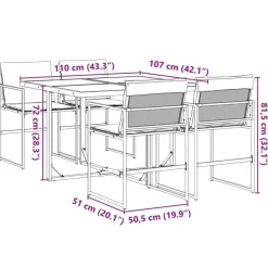 vidaXL - 5-delige inklapbaar Tuinset gris kussens -Zwart textileen - 110x107 cm