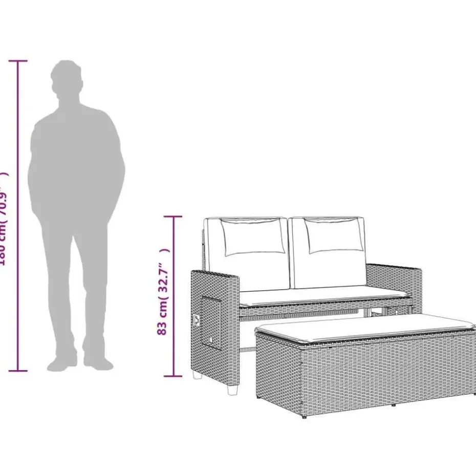 vidaXL - 2-delige Loungebanken Verstelbare met kussens - Zwart - 113x61x87 cm