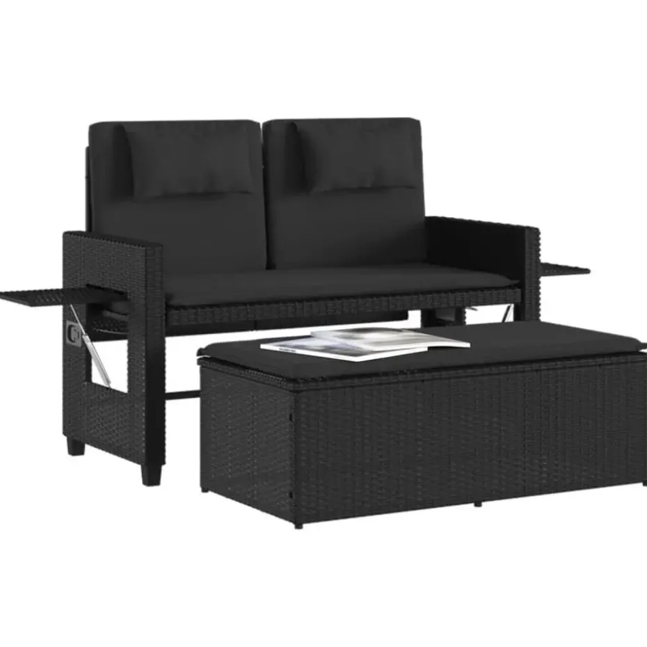 vidaXL - 2-delige Loungebanken Verstelbare met kussens - Zwart - 113x61x87 cm