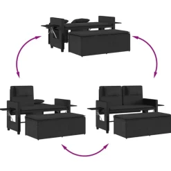 vidaXL - 2-delige Loungebanken Verstelbare met kussens - Zwart - 113x61x87 cm