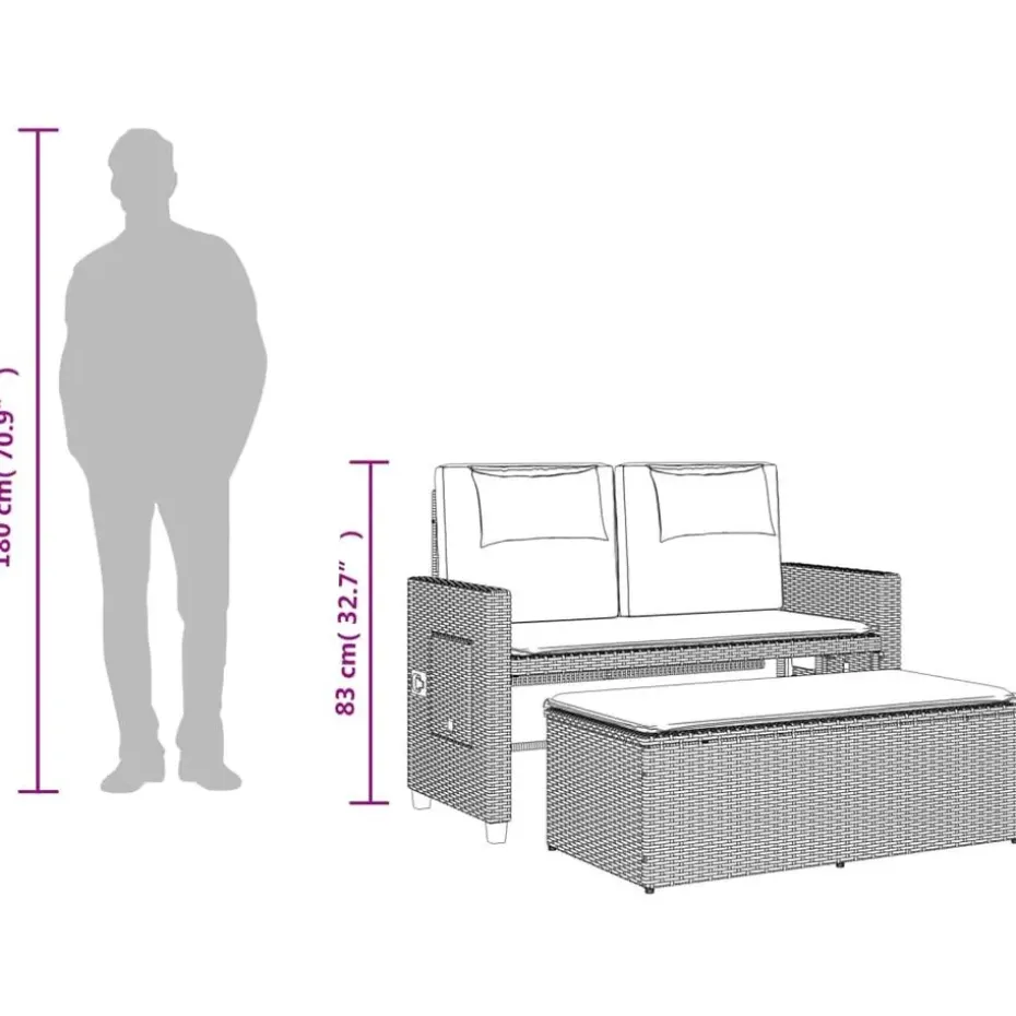 vidaXL - 2-delige Loungebanken Verstelbare met kussens - Grijs - 113x61x87 cm