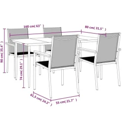 vidaXL - 5-delige Tuinset 4 fauteuils - Zwart - Textileen - 160x80 cm