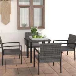 vidaXL - 5-delige Tuinset - Grijs - Poly rattan en glas - 70x70 cm