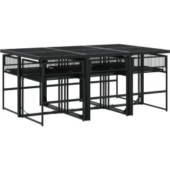 vidaXL - 7-delige Tuinset - Inklapbaar - Zwart - PE rattan - 165x107 cm
