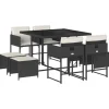 vidaXL - 9-delige Tuinset 4 krukken wit kussens - Zwart - PE rattan - 110x106 cm