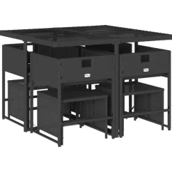 vidaXL - 9-delige Tuinset 4 krukken wit kussens - Zwart - PE rattan - 110x106 cm
