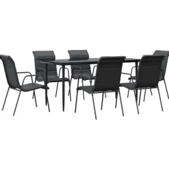 vidaXL - 7-delige Tuinset - Zwart - Textileen met voering en staal - 160x80 cm