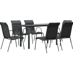 vidaXL - 7-delige Tuinset - Zwart - Textileen met voering en staal - 140x70 cm