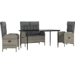 vidaXL - 4-delige Tuinset bank en verstelbare stoelen - Grijs - 160x80 cm