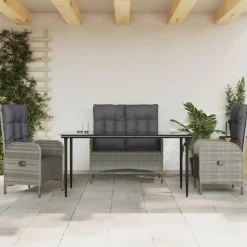 vidaXL - 4-delige Tuinset bank en verstelbare stoelen - Grijs - 160x80 cm