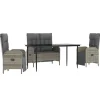 vidaXL - 4-delige Tuinset bank en fauteuils - Grijs - Poly rattan - 160x80 cm