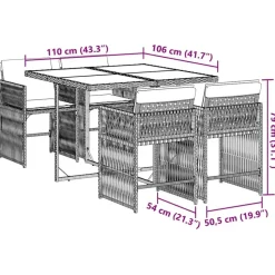 vidaXL - 5-delige Tuinset donkergrijs kussens - PE rattan en staal - 110x106 cm