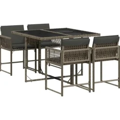 vidaXL - 5-delige Tuinset donkergrijs kussens - Grijs PE rattan - 110x106 cm