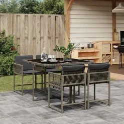 vidaXL - 5-delige Tuinset donkergrijs kussens - Grijs PE rattan - 110x106 cm